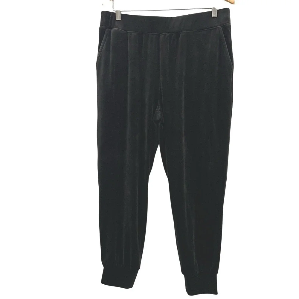 Cable & Gauge black velour pants Size large Athleisure comfort soft banded ankle - Picture 1 of 5